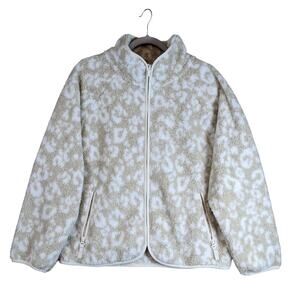 All in Motion Sherpa Jacket Womens XXL Animal Print Relaxed Zip Sweatshirt Beige
